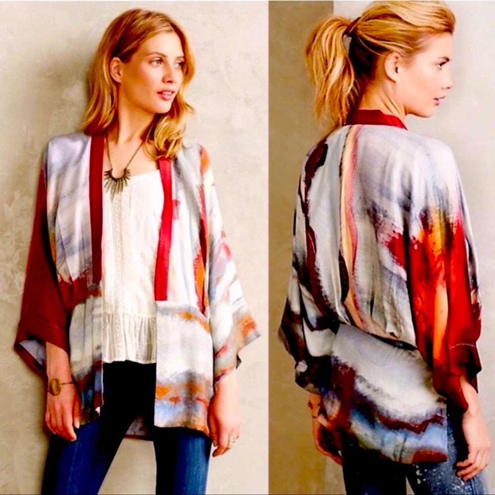 Anthropologie Sunfall bl-nk London Watercolor Kimono Open Tunic Cardigan (XS)